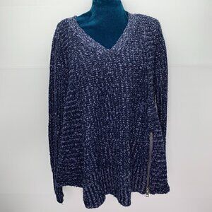 Moth Anthropologie Sweater Small Knit V Neck Pullover Blue Side Zipper Detail